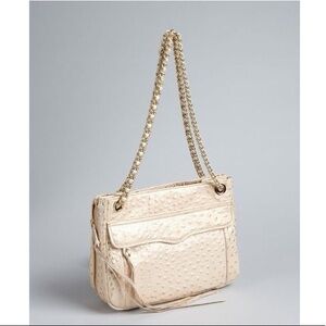 Rebecca Minkoff Ostrich Swing Crossbody Cream and Gold Bag